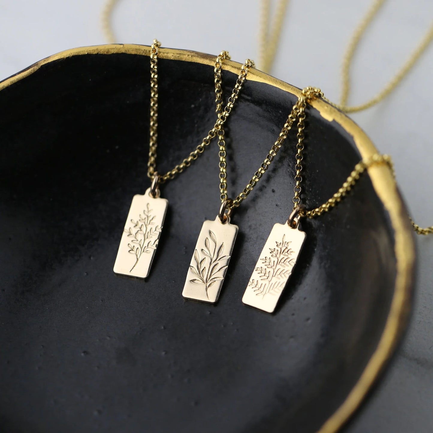 Hand Stamped Gold Botanical Necklace