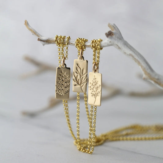 Hand Stamped Gold Botanical Necklace